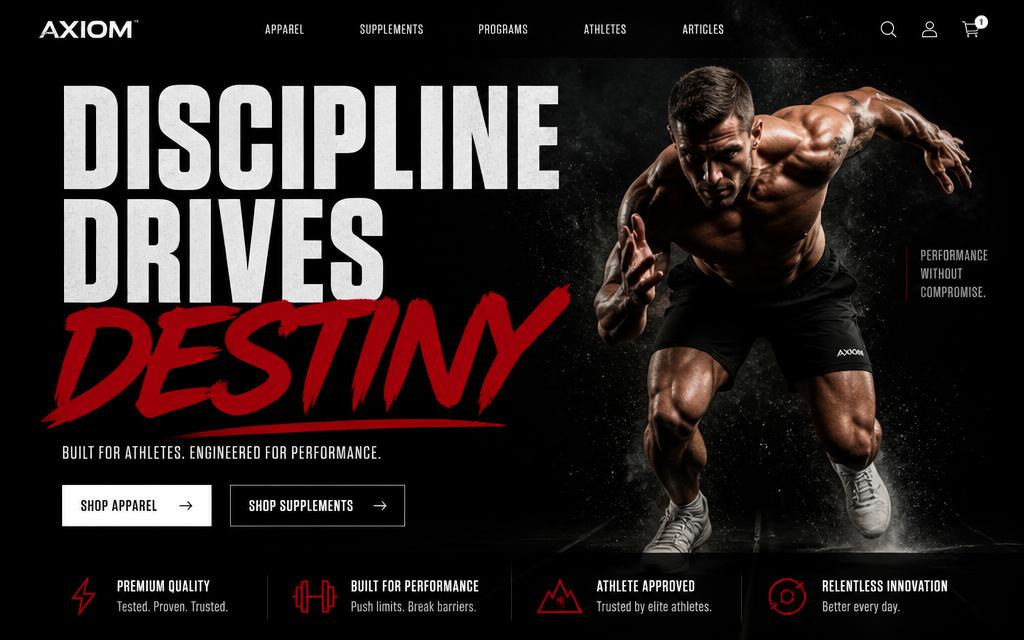 Anteprima di un sito in stile Bold: brand fitness con tipografia enorme e contrasti forti